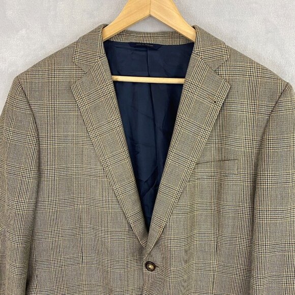 Brooks Brothers 1818 Madison Silk Wool Suit Jacket Size 42R Brown Blue Plaid - Picture 4 of 16